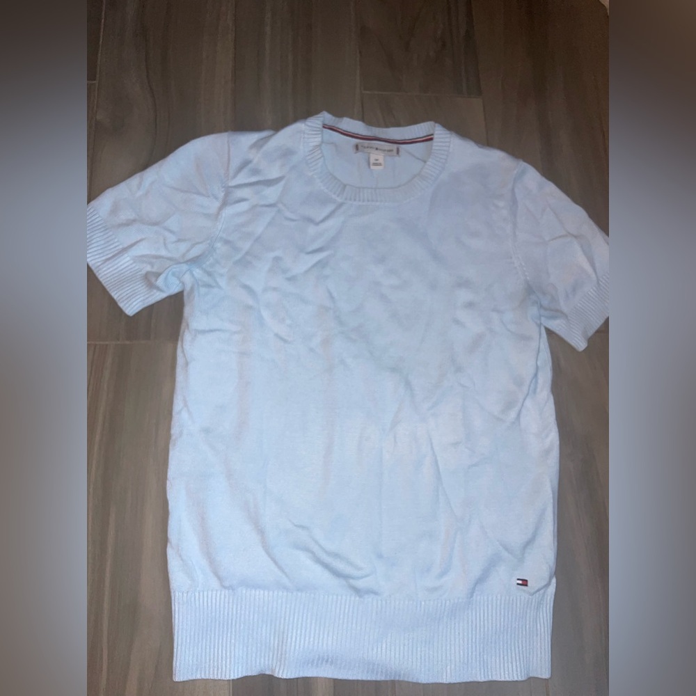 Tommy Hilfiger Women’s Light Blue Crewneck Short Sleeve Sweater Size S/P